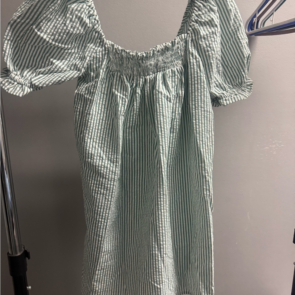 Green and White Striped Dress